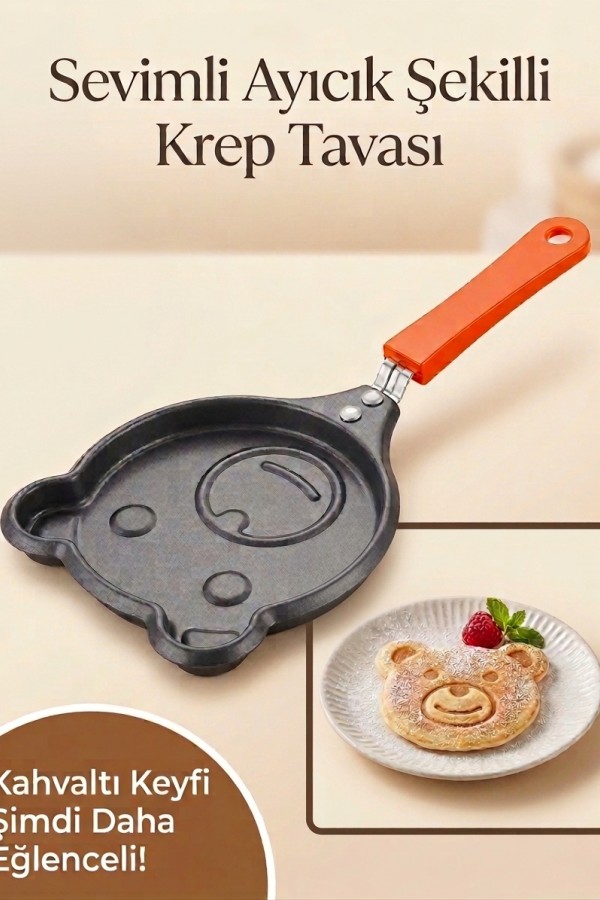 Sevimli Ayıcık Figürlü Krep Tavası - Yapışmaz Pankek Ve Yumurta Tavası