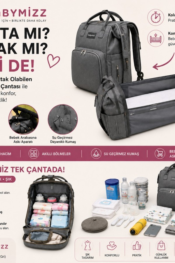YATAK OLABİLEN BEBEK ÇANTASI SİYAH YATAK OLABİLEN BEBEK ÇANTASI SİYAH