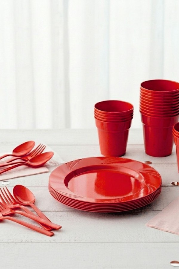 RENKLİ Parti Takımı Plastik Mika Set ( 25 Bardak , 6 Tabak , 25 Çatal , 25 Kaşık )