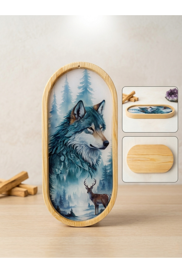 Dikdörtgen Desenli Ahşap Tütsülük KURT 25x11x1,5cm