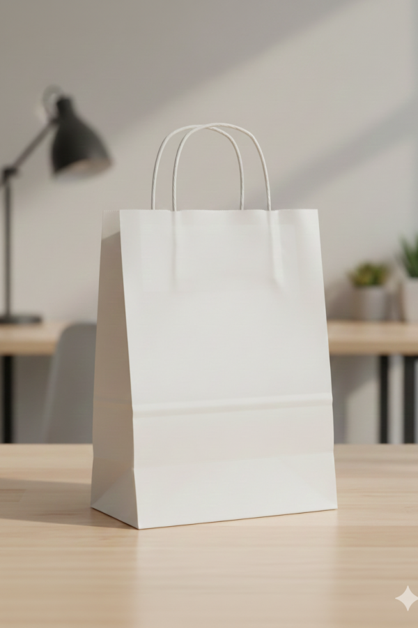 18x8x24  Beyaz Renk Karton Çanta 25 Li Beyaz Sap