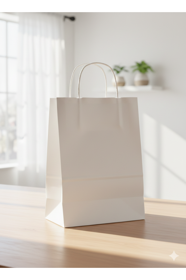  31x12x41 Beyaz Renk Karton Çanta 25 Li Beyaz Sap