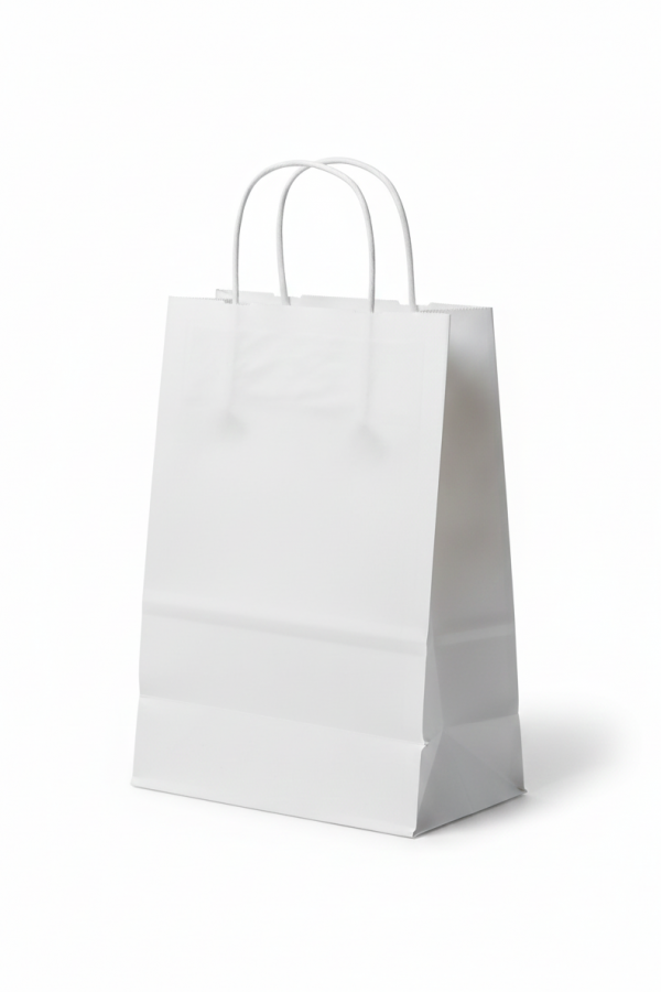 18x8x24  Beyaz Renk Karton Çanta 25 Li Beyaz Sap