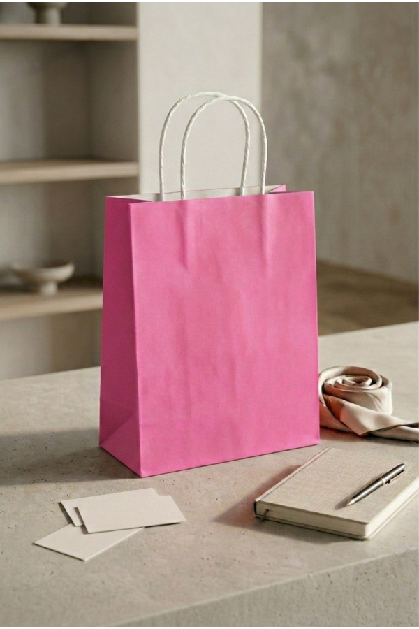 31x12x41 PEMBE Renk Karton Çanta 25 Li Beyaz Sap 31x12x41 PEMBE Renk Karton Çanta 25 Li Beyaz Sap