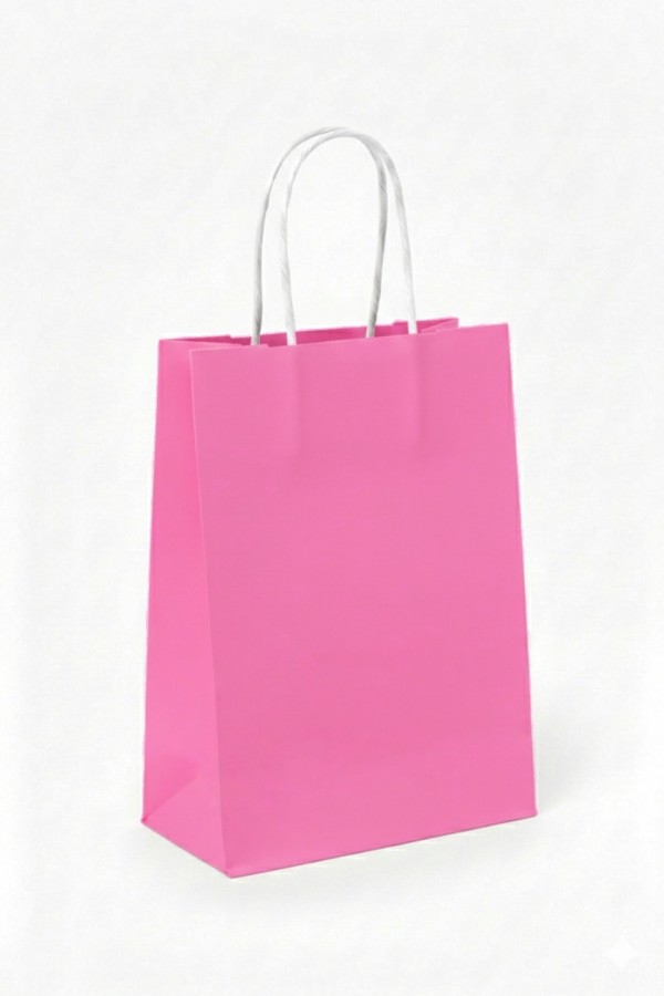 18x8x24 PEMBE Renk Karton Çanta 25 Li Beyaz Sap