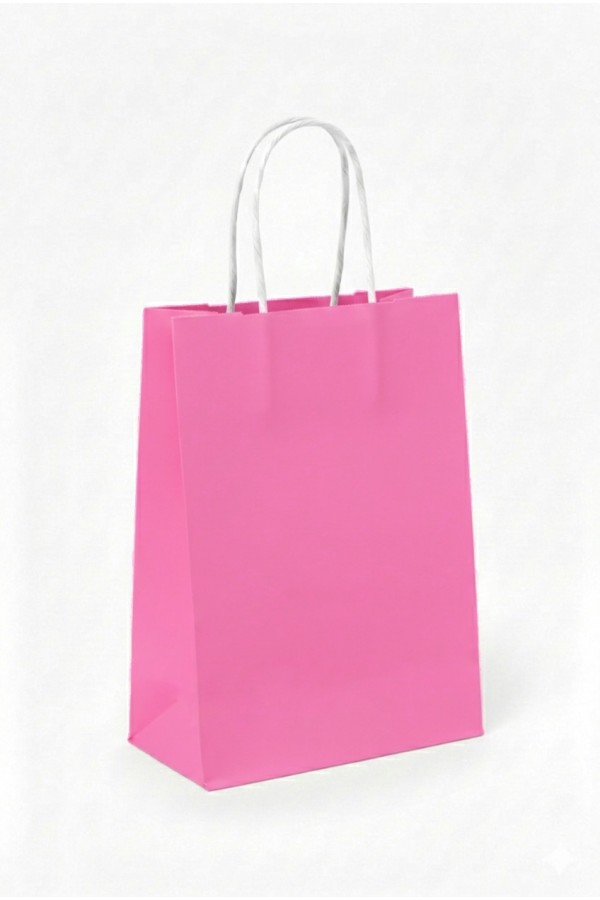 18x8x24 PEMBE Renk Karton Çanta 25 Li Beyaz Sap