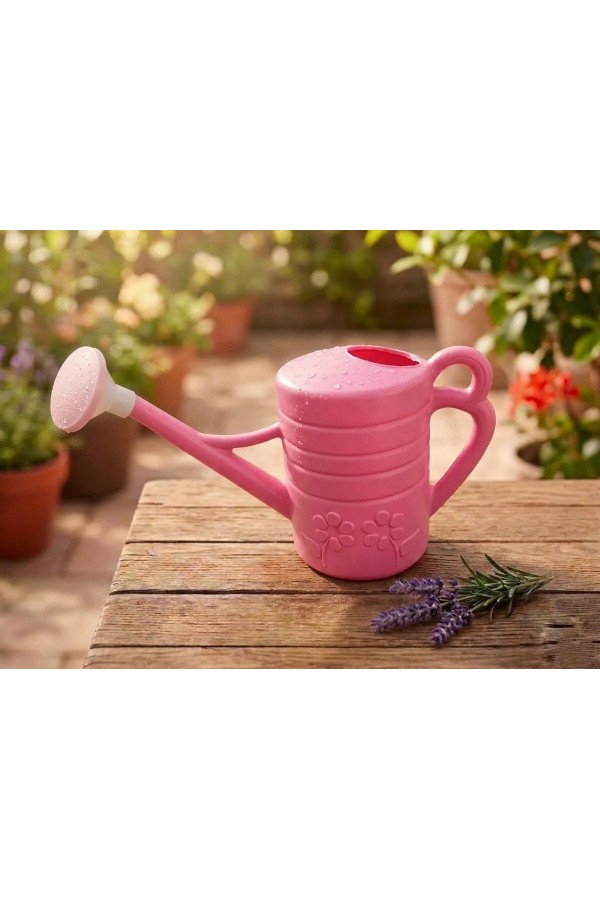  1 LT PEMBE Çiçek Desenli Başlıklı Bahçe Sulama Kabı
