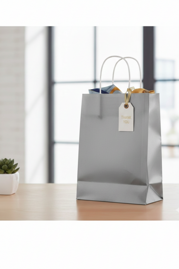 25x12x31 GRİ Renk Karton Çanta 25 Li Beyaz Sap