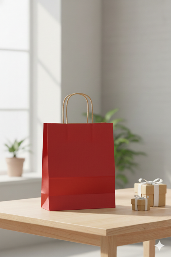 25x12x31 KIRMIZI Renk Karton Çanta 25 Li KAHVE Sap