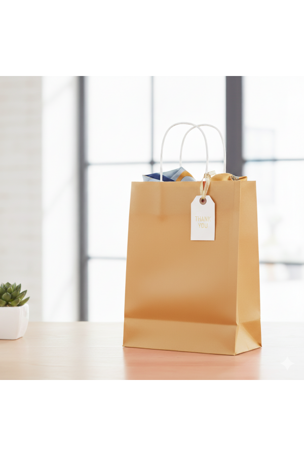 18x8x24 ALTIN Renk Karton Çanta 25 Li Beyaz Sap