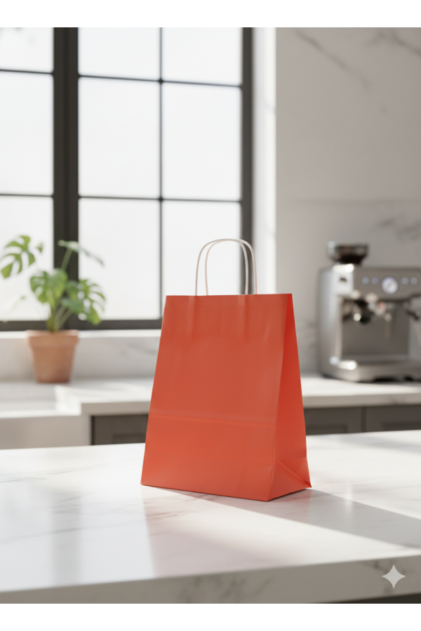  31x12x41 KIRMIZI Renk Karton Çanta 25 Li Beyaz Sap