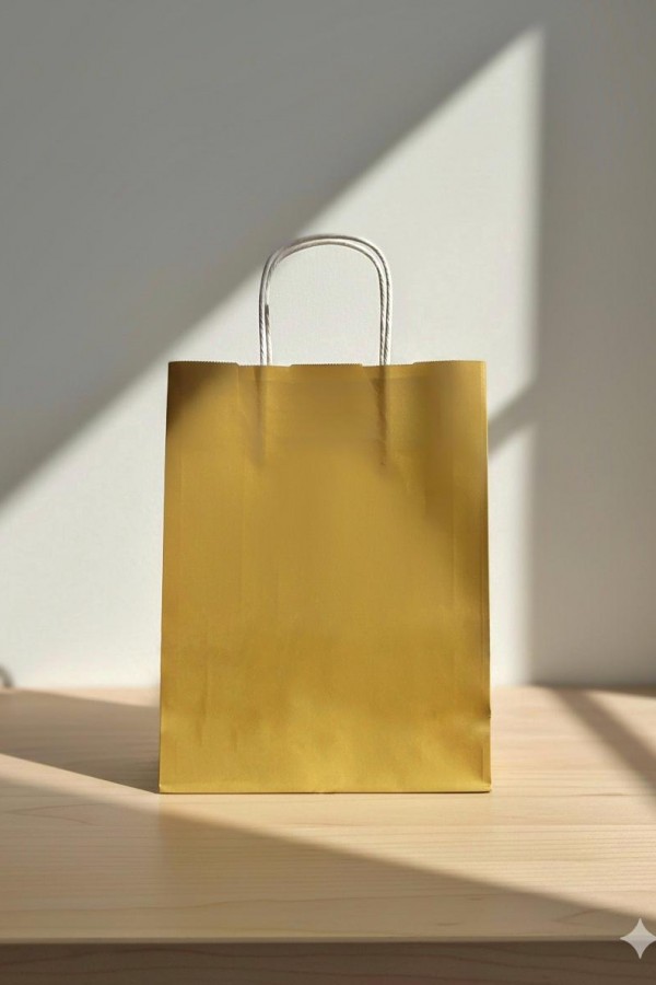 31x12x41 ALTIN Renk Karton Çanta 25 Li Beyaz Sap