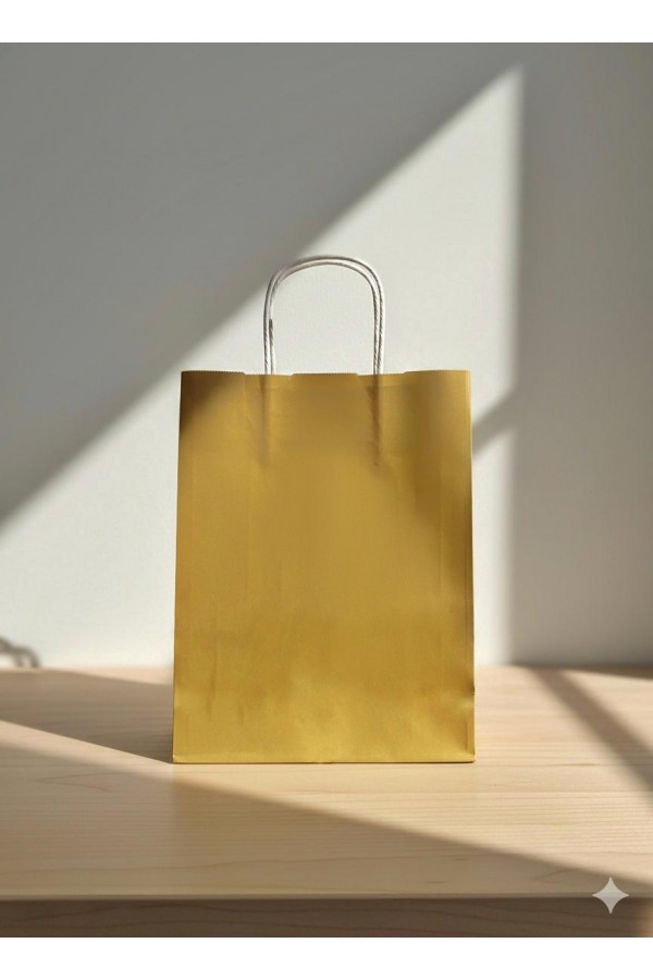 31x12x41 ALTIN Renk Karton Çanta 25 Li Beyaz Sap