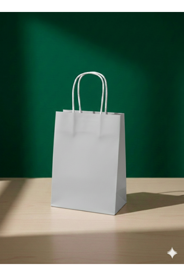  31x12x41 GRİ Renkli Karton Çanta 25 Li Beyaz Sap