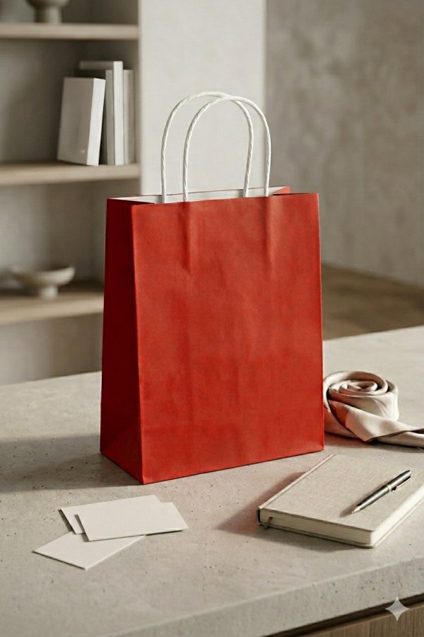 18x8x24 KIRMIZI Renk Karton Çanta 25 Li Beyaz Sap