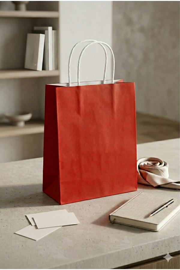 18x8x24 KIRMIZI Renk Karton Çanta 25 Li Beyaz Sap