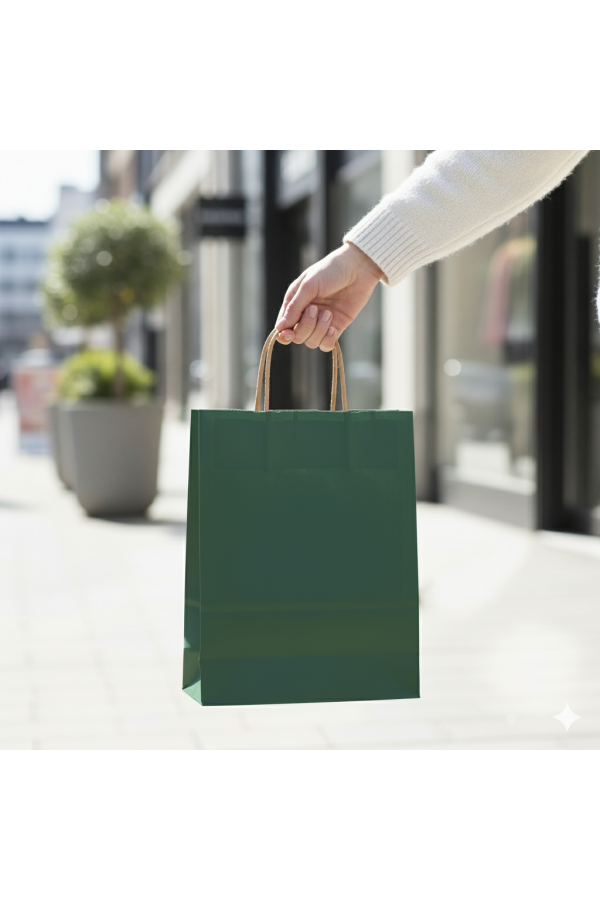 31x12x41 YEŞİL Renk Karton Çanta 25 Li KAHVE Sap