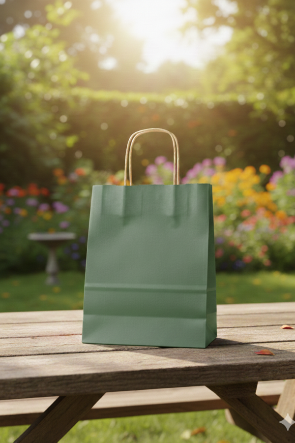 18x8x24 KOYU YEŞİL Renk Karton Çanta 25 Li KAHVE Sap